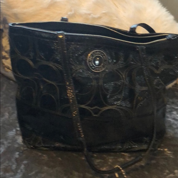 Coach purse small shiny black leather - Picture 1 of 4